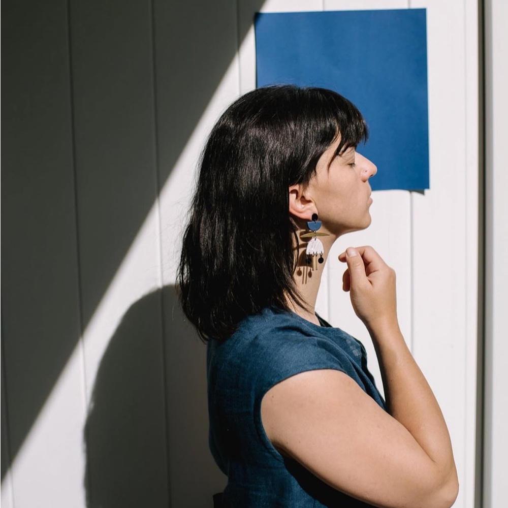 Blue grey clay earrings and a touch of Gold Statement Earrings